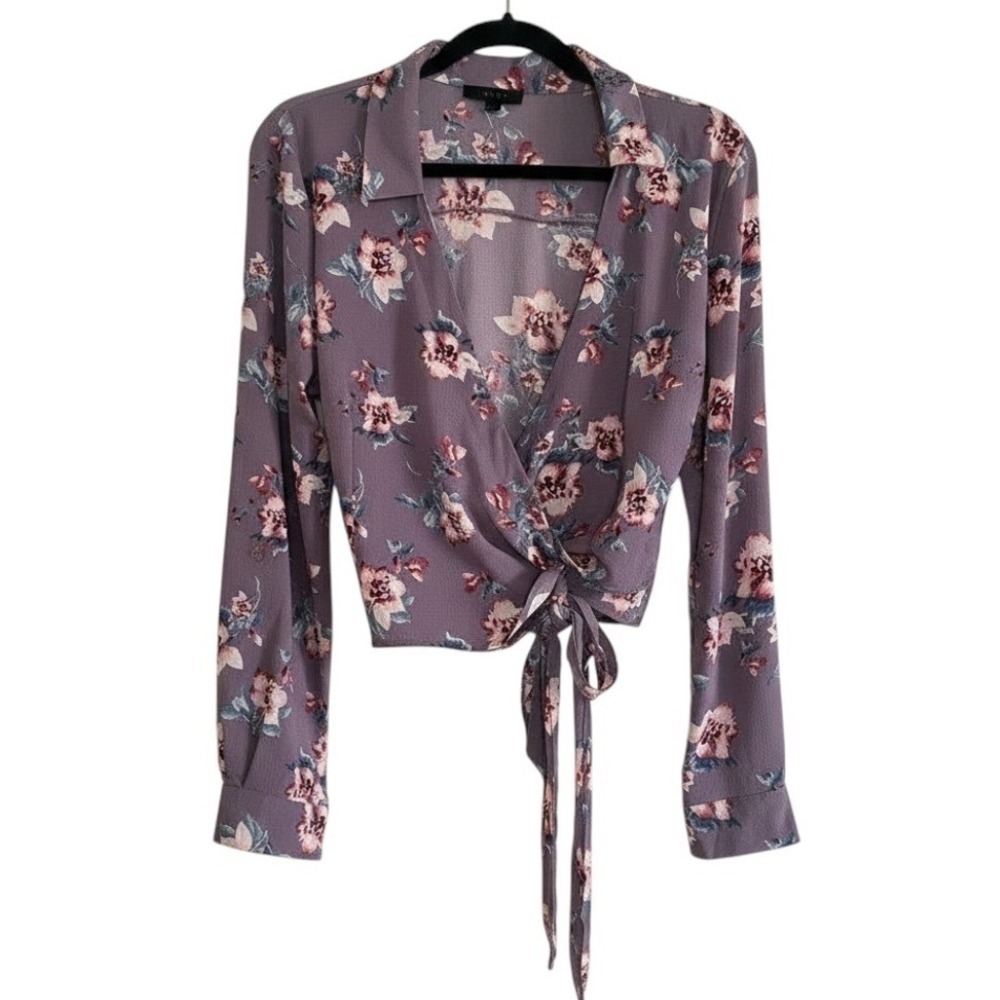 Mine Floral Tie-Front Blouse Cottagecore casual Purple and Pink top